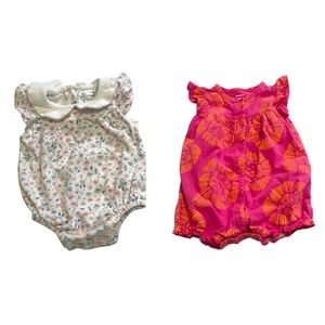 Baby Girl Rompers Set of 2 Summer Outfits 6 months   6 - 9 Floral Bright Pink